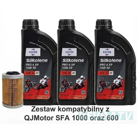 Zestaw do wymiany oleju w silniku QJMOTOR SFA 1000 600 fuchs 10w50 i oryginalny filtr